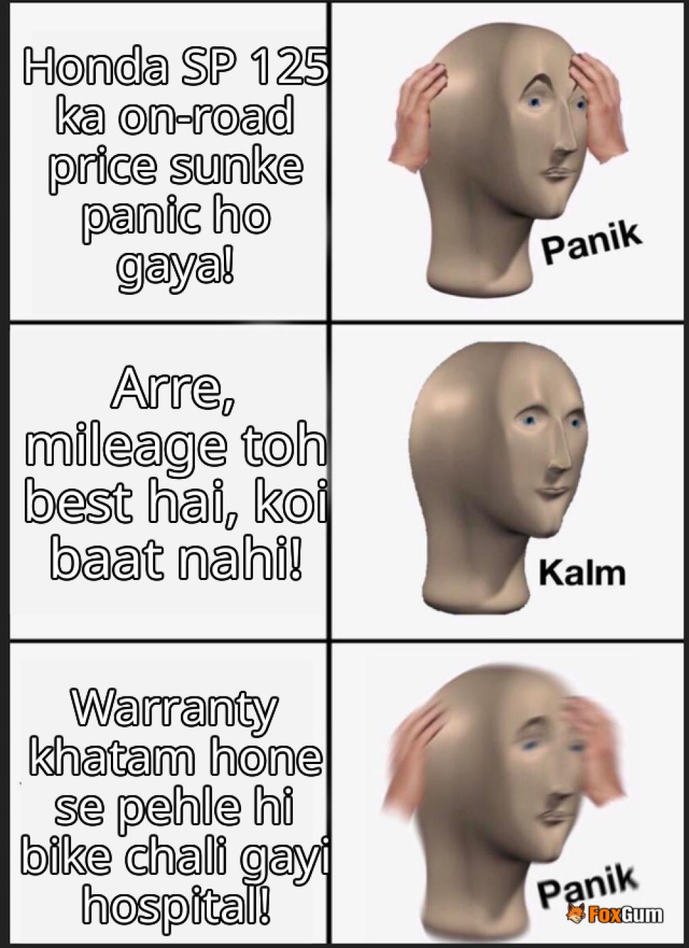 meme about mileage, warranty, Honda SP125, on road price