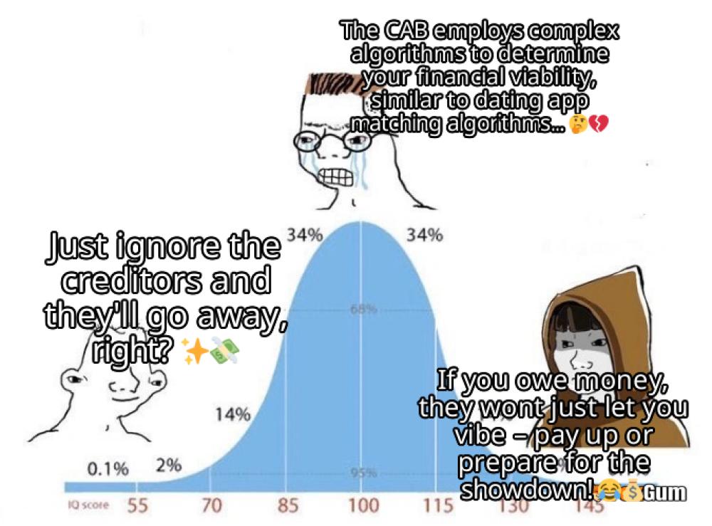 meme about financial services, collections, debt recovery, CAB