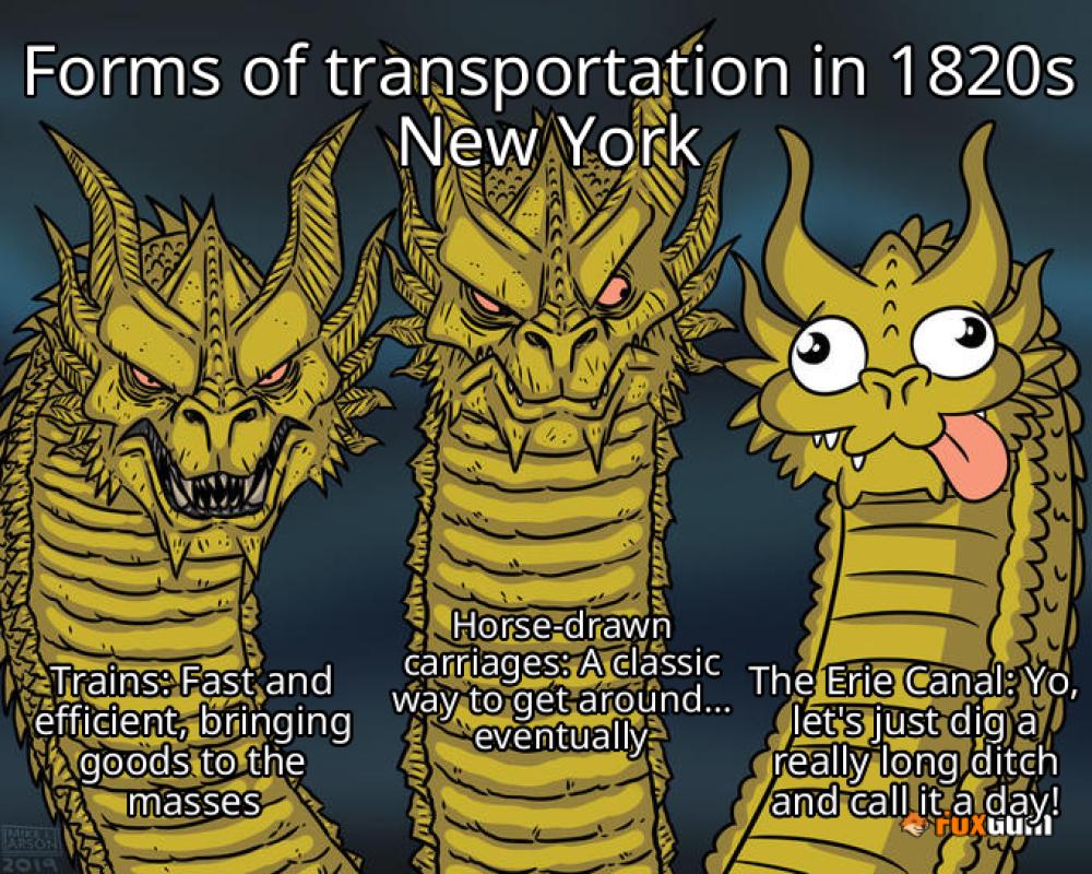 meme about history, transportation, New York, Erie Canal