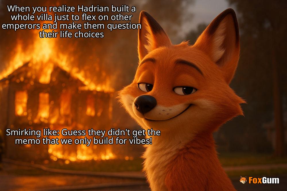 meme about Hadrian's Villa, Roman architecture, Tivoli, Emperor Hadrian