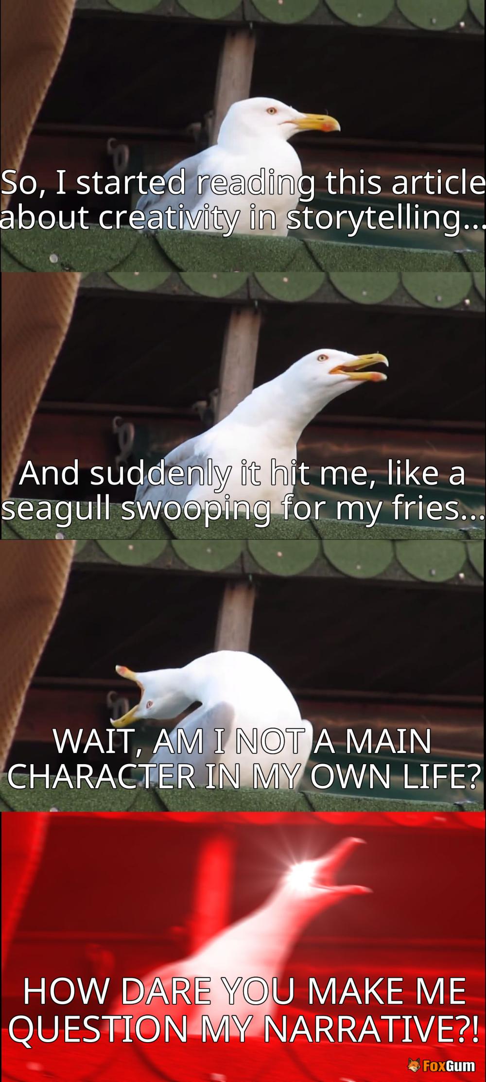 meme about creativity, art, storytelling, narratives