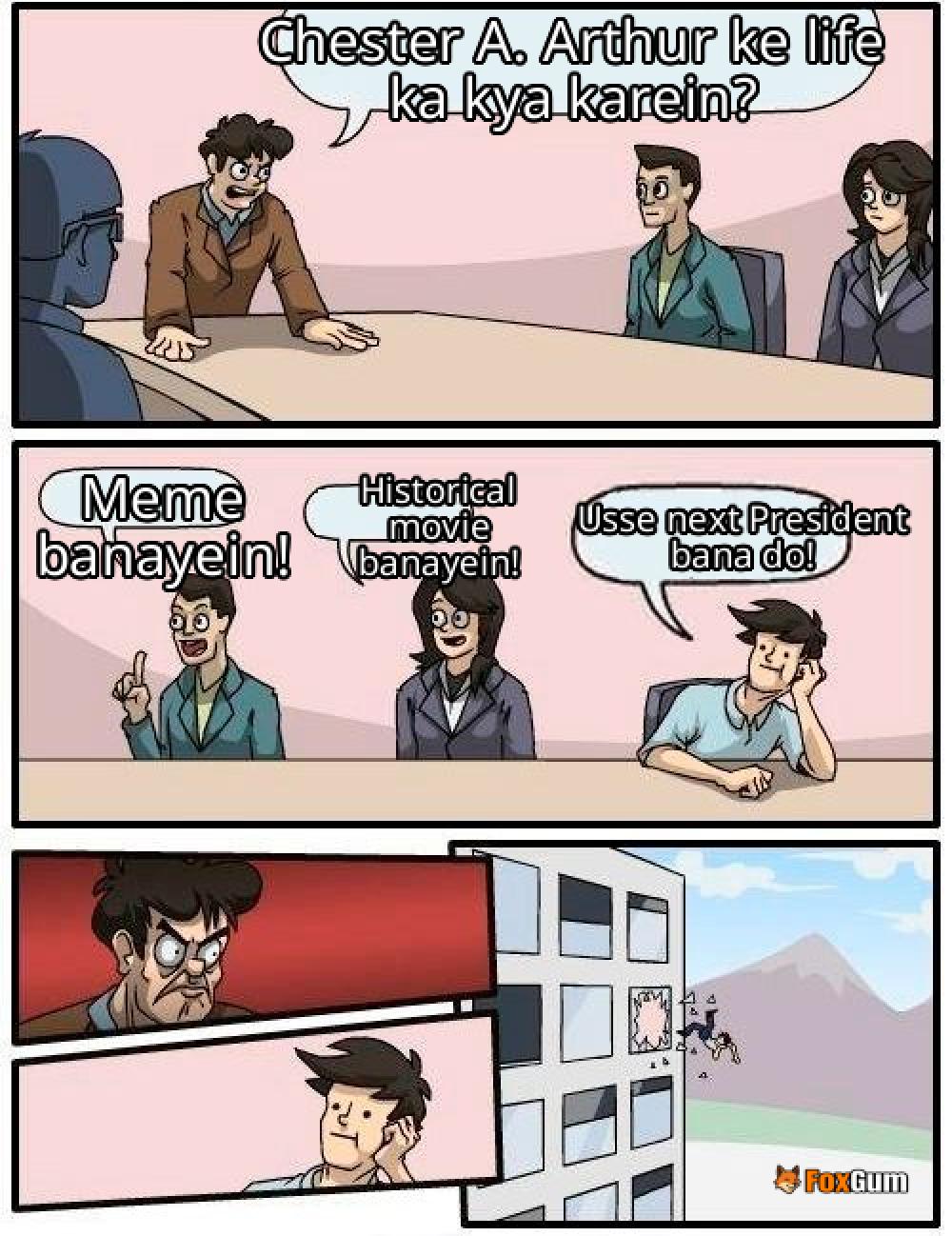 meme about historical significance, pop culture, historical figures, Chester A. Arthur