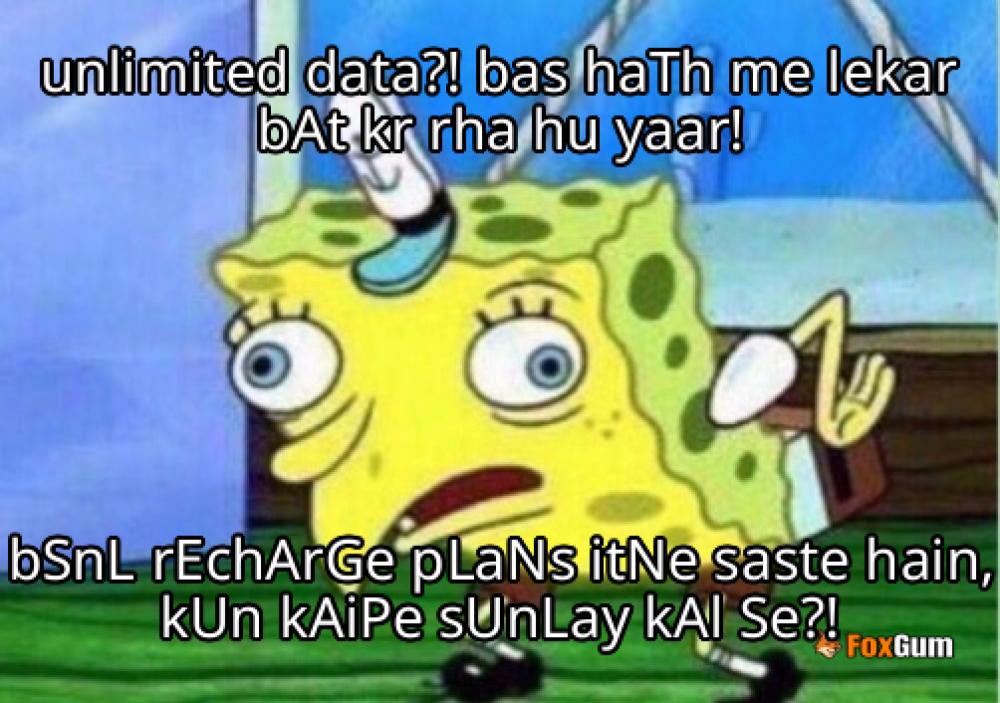 meme about BSNL plans, recharge options, unlimited data, prepaid plans