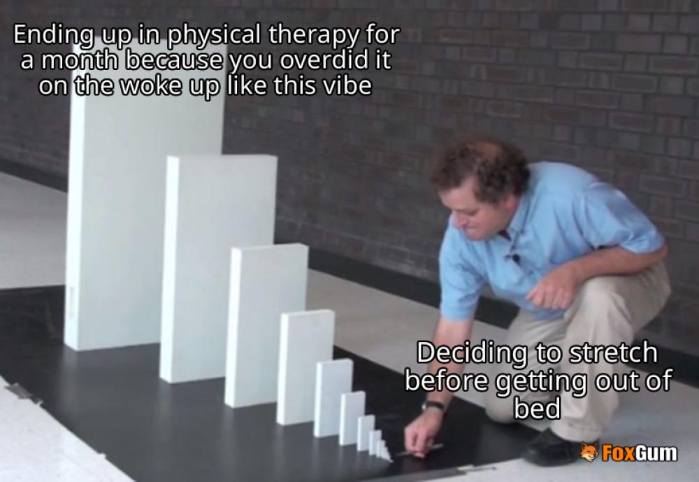 meme about health, recovery, physical therapy, body mechanics