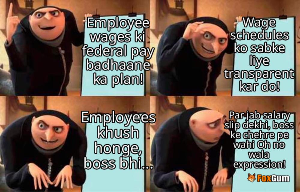 meme about employee wages, federal pay, wage schedules, salary information