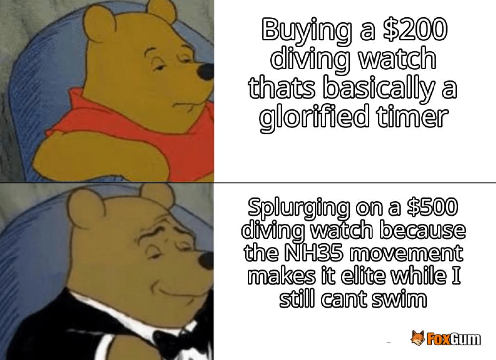 meme about diving watches, Seiko, affordable watches, NH35 movement
