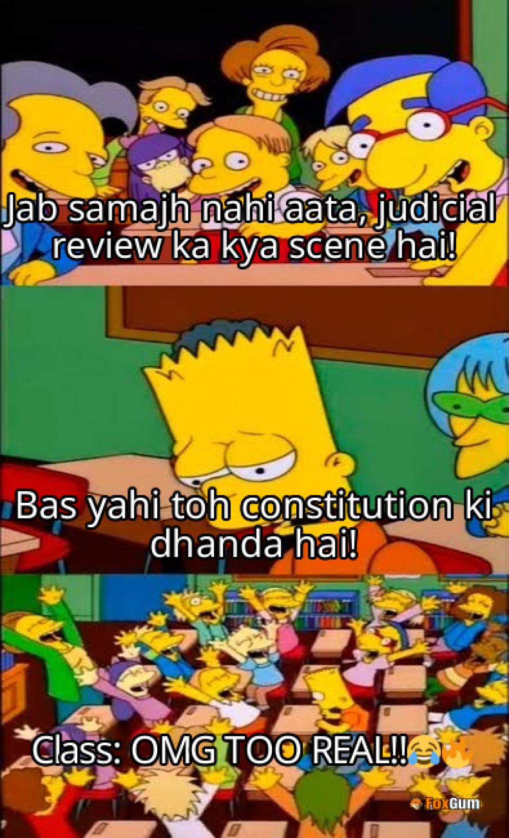 meme about संविधान, न्यायिक पुनरावलोकन, विधायिका, न्यायपालिका